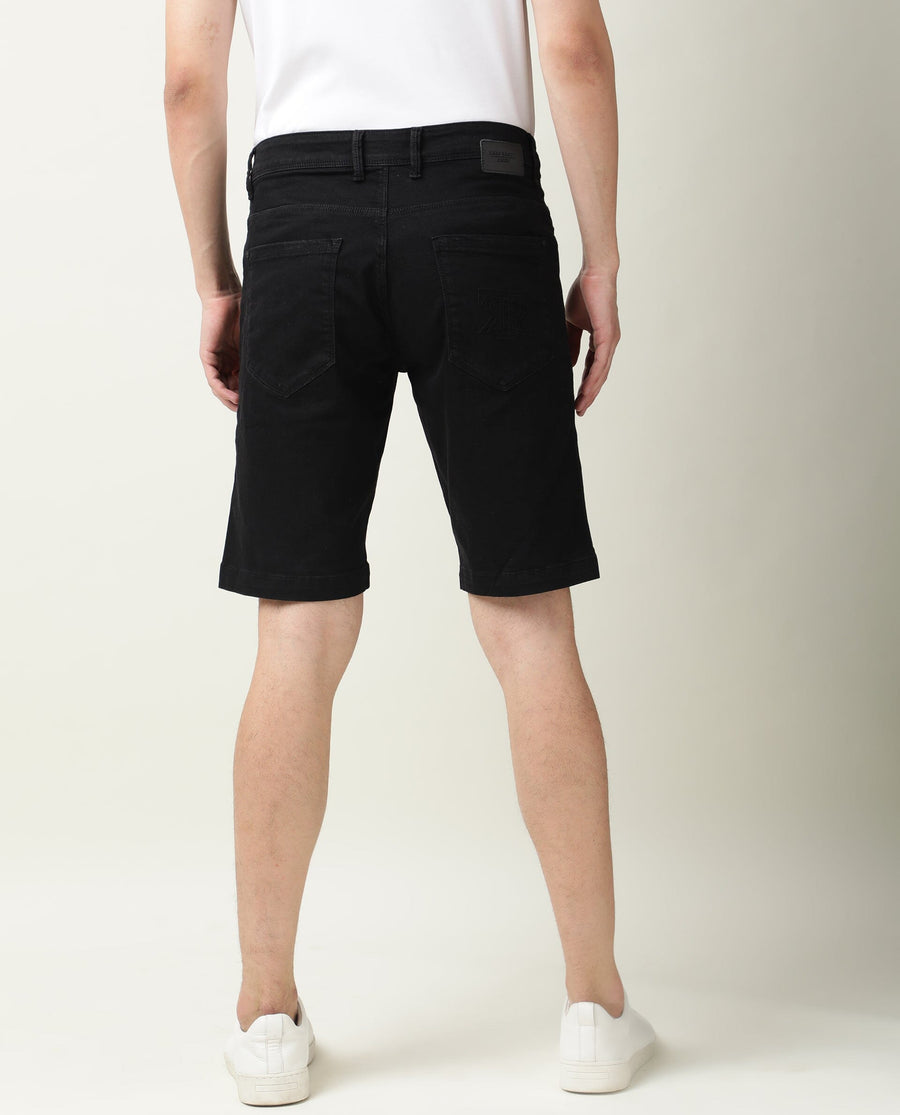 Rare Rabbit Men's Switch Black Cotton Plain Regular Fit Shorts