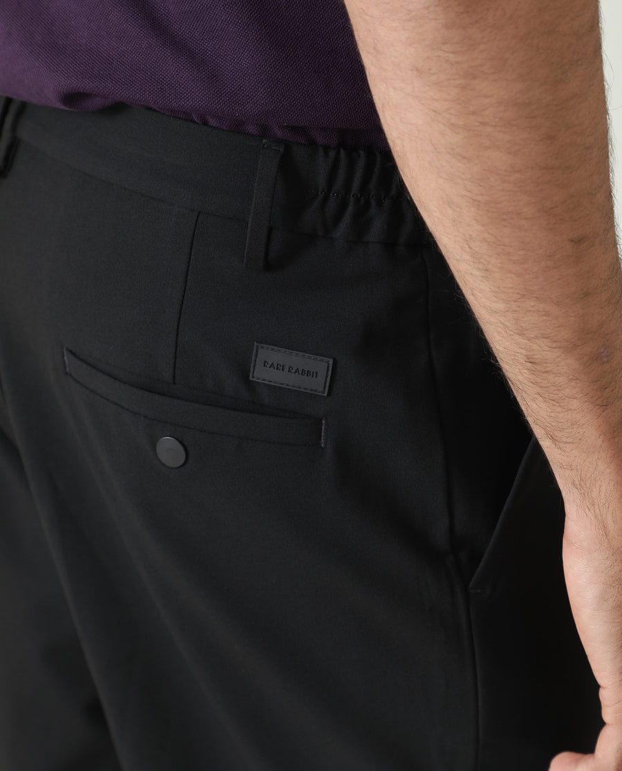 Rare Rabbit Men's Trip Black Polyester Plain Relaxed Fit Shorts