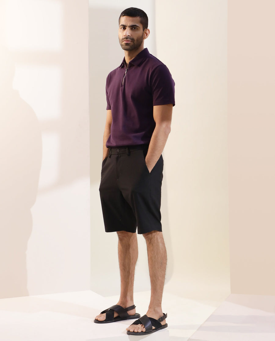 Rare Rabbit Men's Trip Black Polyester Plain Relaxed Fit Shorts