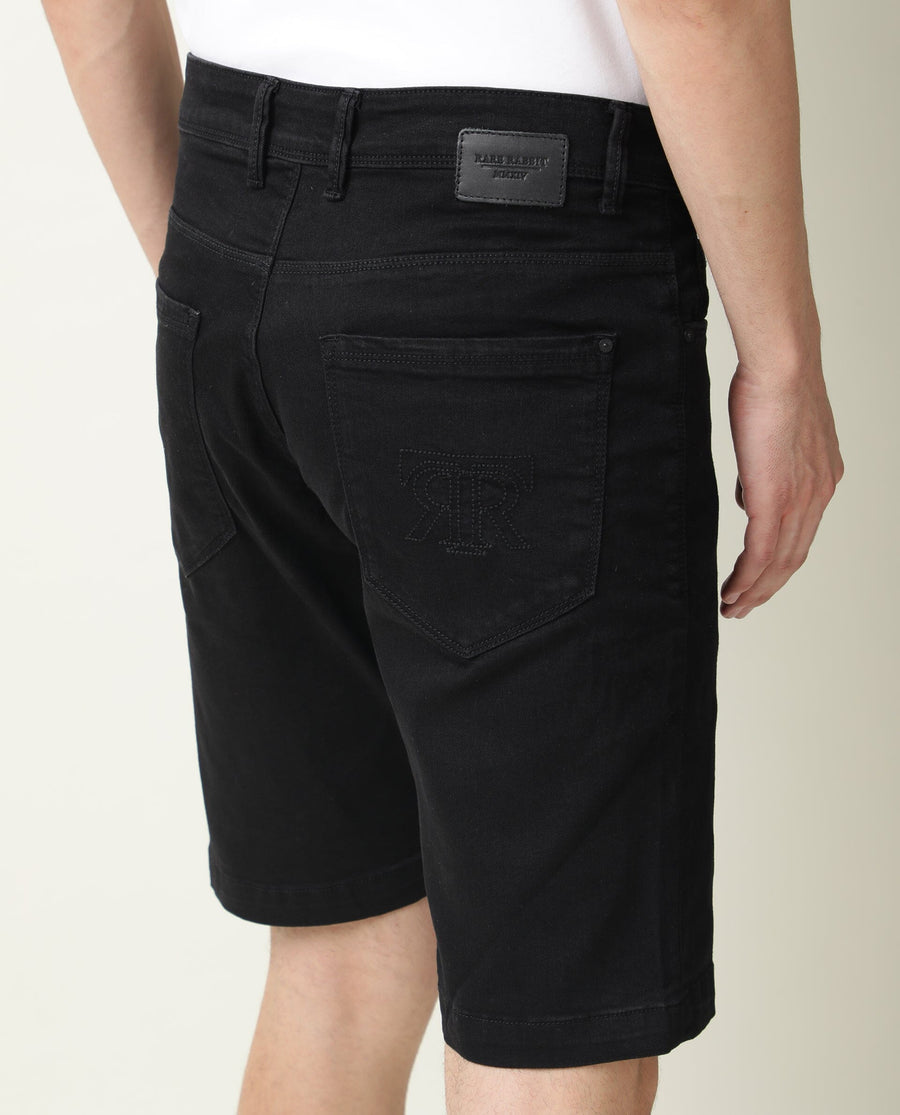 Rare Rabbit Men's Switch Black Cotton Plain Regular Fit Shorts