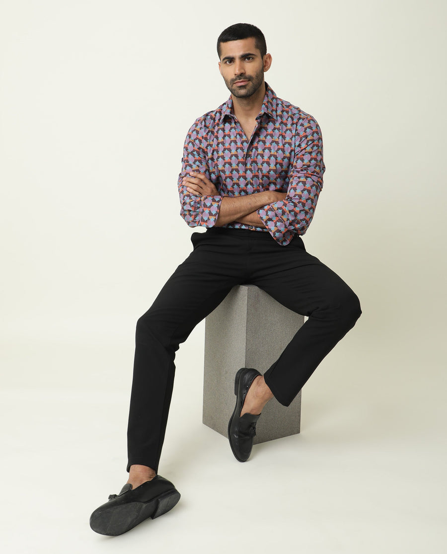 Rare Rabbit Men's Coret Multi Cotton Geometric Print Regular Fit Full Sleeve Collared Shirt