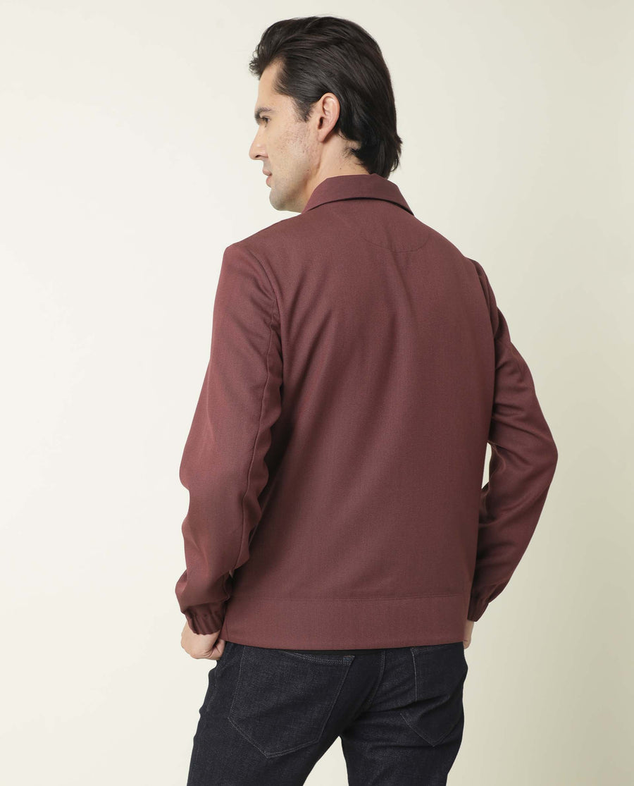 Rare Rabbit Men's Bric Maroon Polyester Plain Regular Fit Full Sleeve Spread Collar Jacket