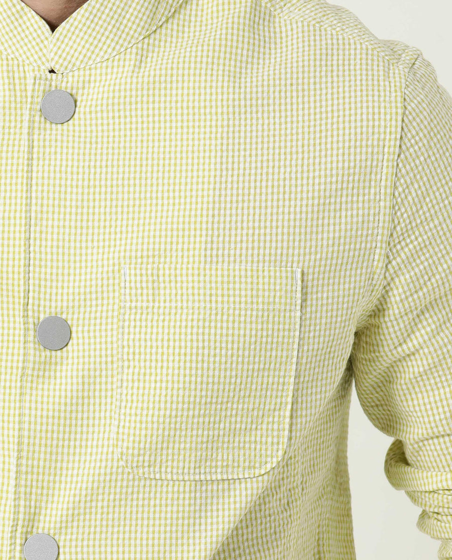 Rare Rabbit Men's Gin Olive Cotton Checked Print Regular Fit Full Sleeve Mandarin Collar Jacket