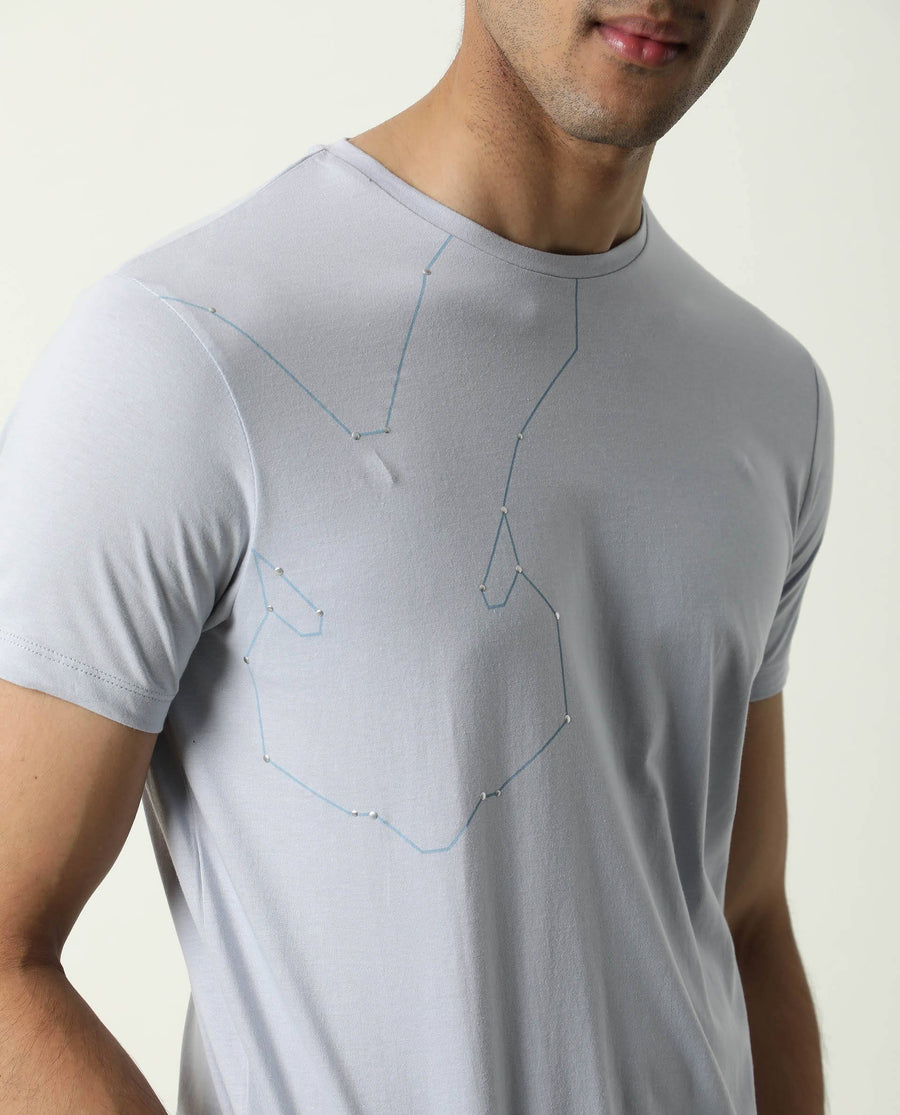 Rare Rabbit Men's Graph Blue Cotton Graphic Print Slim Fit Half Sleeve Crew Neck T-Shirt