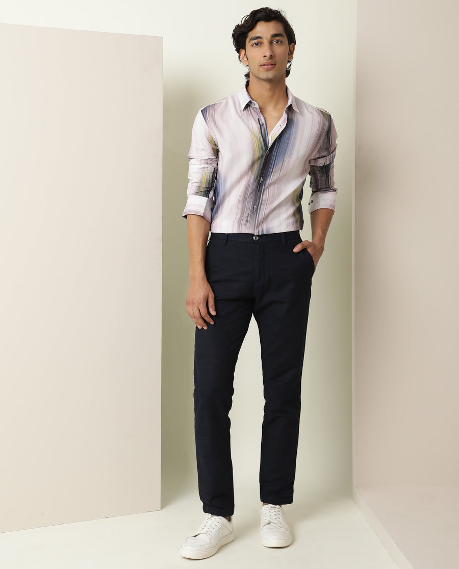 Rare Rabbit Men's Cosmos Blue Cotton Abstract Print Regular Fit Full Sleeve Collared Shirt