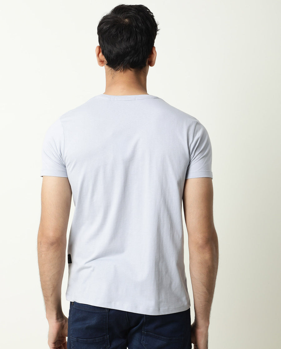 Rare Rabbit Men's Graph Blue Cotton Graphic Print Slim Fit Half Sleeve Crew Neck T-Shirt