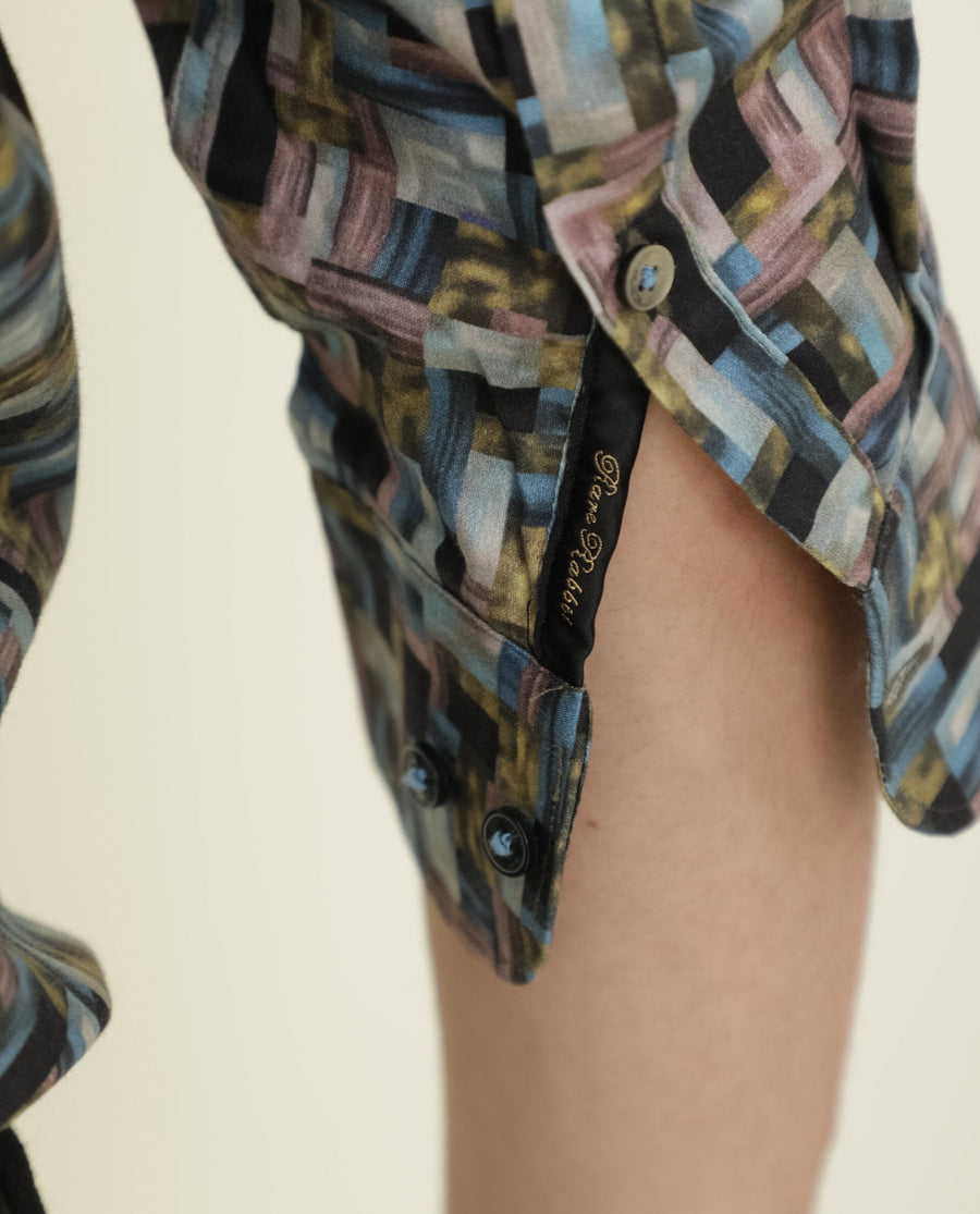 Rare Rabbit Men's Jigsawee Grey Cotton Geometric Print Regular Fit Full Sleeve Collared Shirt