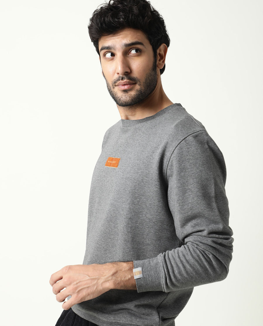 Rare Rabbit Men's Velveto Grey Cotton Plain Regular Fit Full Sleeve Crew Neck Sweatshirt