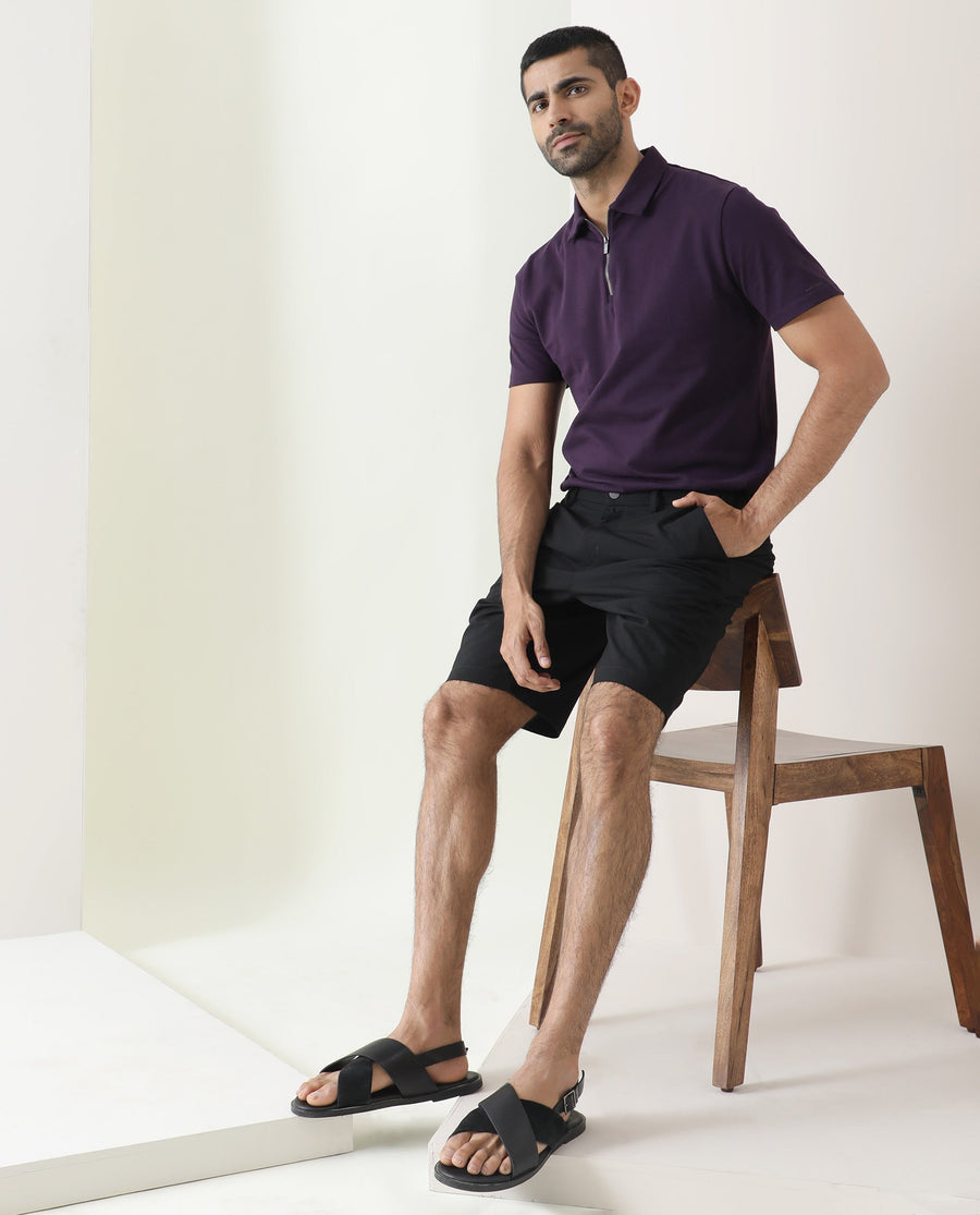 Rare Rabbit Men's Trip Black Polyester Plain Relaxed Fit Shorts