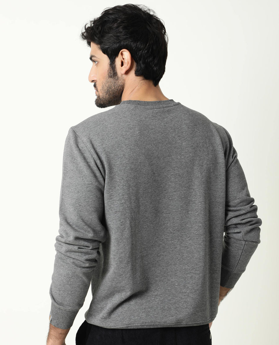 Rare Rabbit Men's Velveto Grey Cotton Plain Regular Fit Full Sleeve Crew Neck Sweatshirt