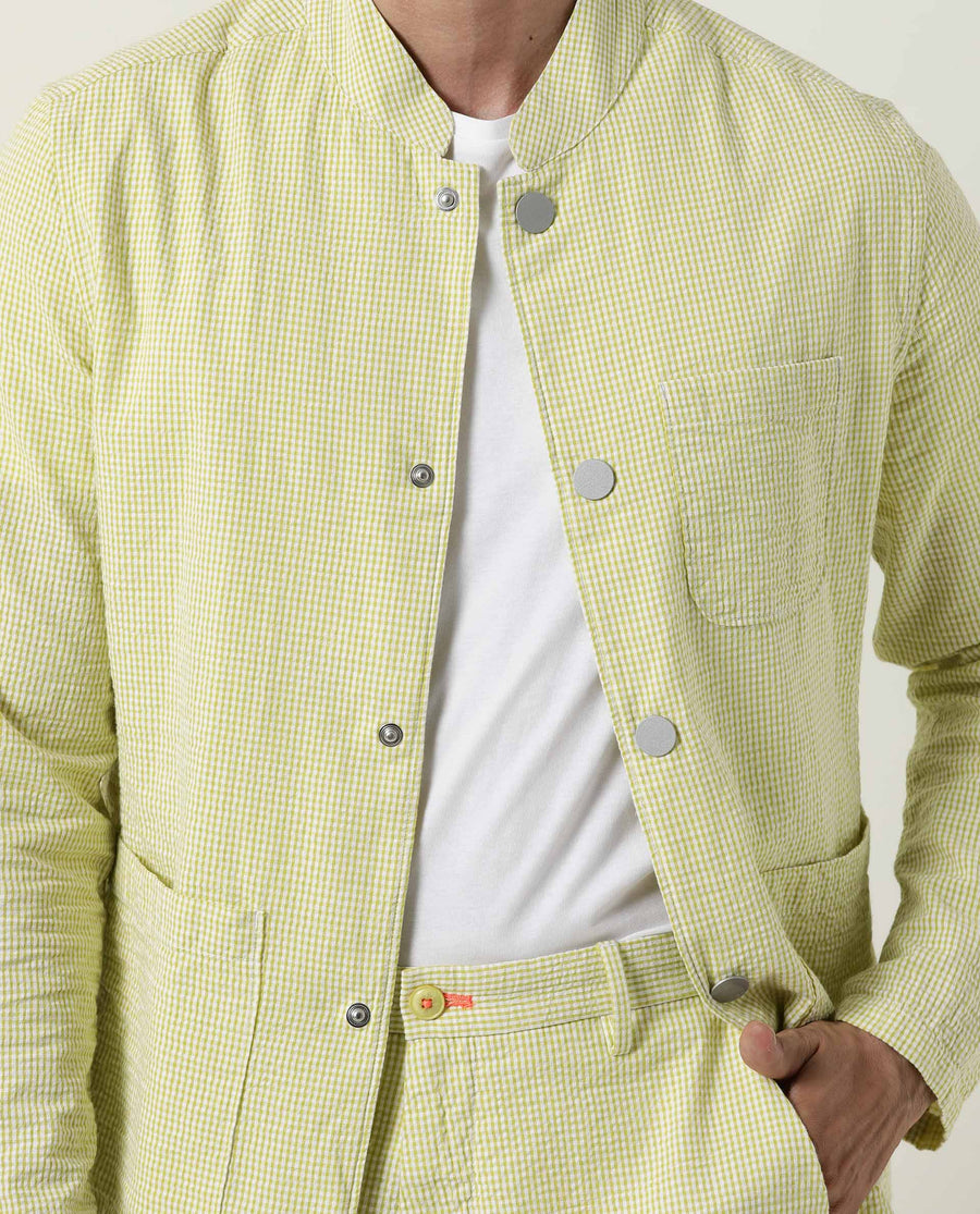 Rare Rabbit Men's Gin Olive Cotton Checked Print Regular Fit Full Sleeve Mandarin Collar Jacket
