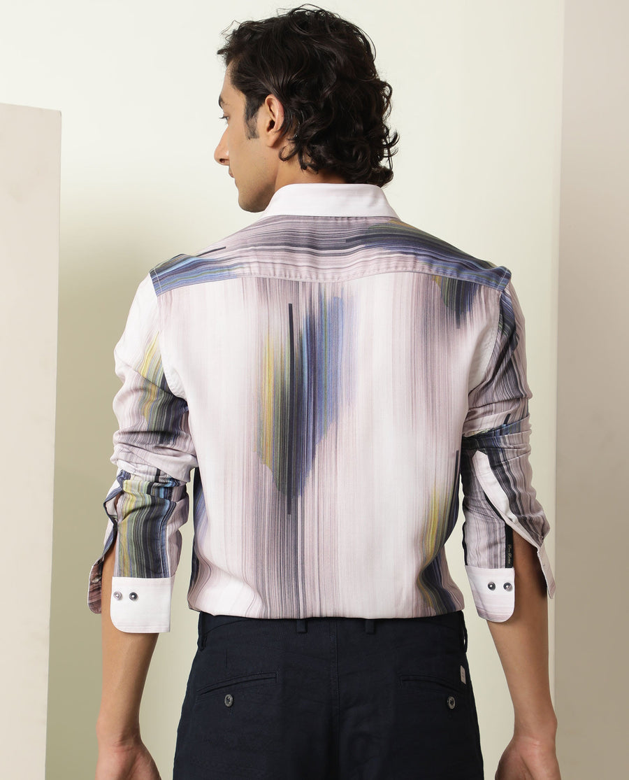 Rare Rabbit Men's Cosmos Blue Cotton Abstract Print Regular Fit Full Sleeve Collared Shirt