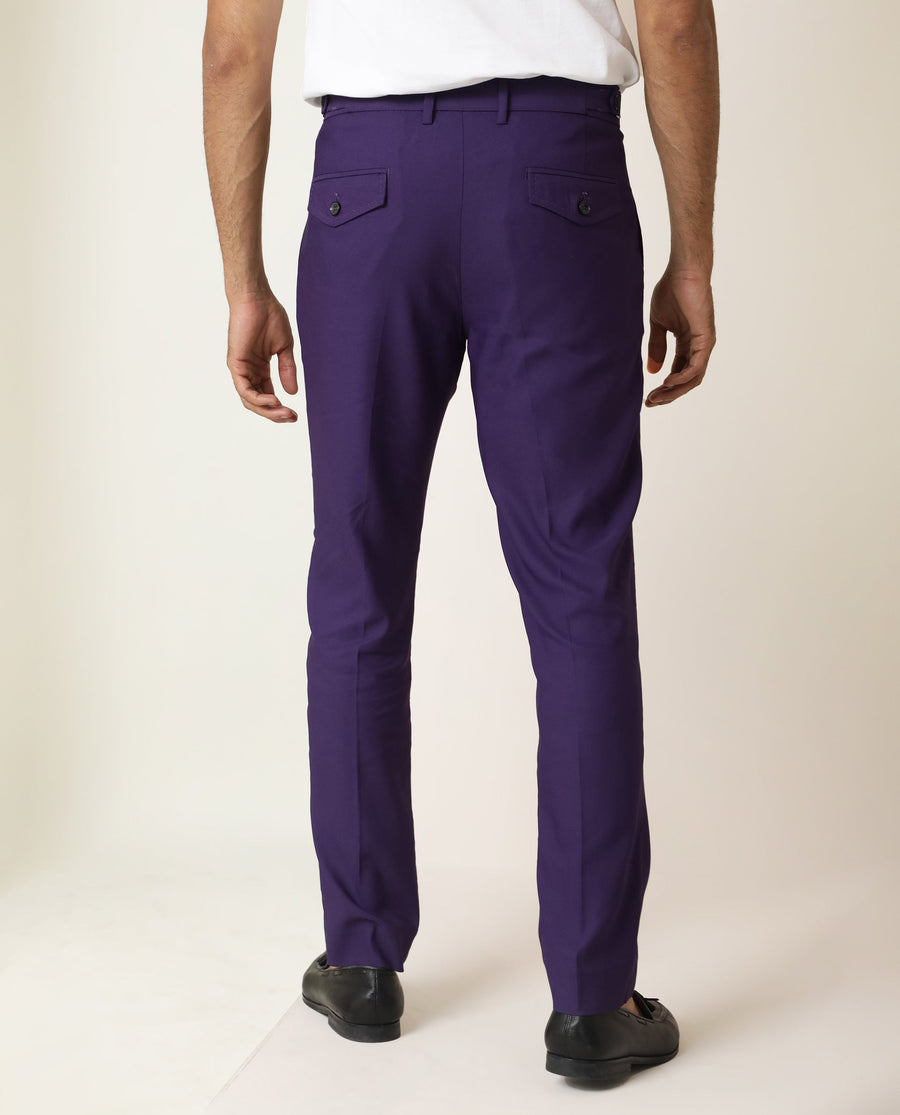 Rare Rabbit Men's Glade Purple Viscose Plain Slim Fit Trouser