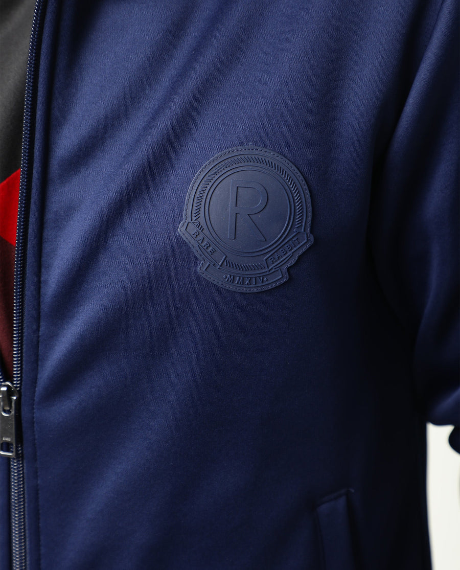 Rare Rabbit Men's Bond Dark Blue Polyester Plain Regular Fit Full Sleeve High Neck Jacket