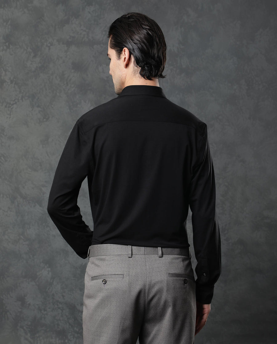 Rare Rabbit Men's Zaco Black Cotton Plain Regular Fit Full Sleeve Collared Shirt