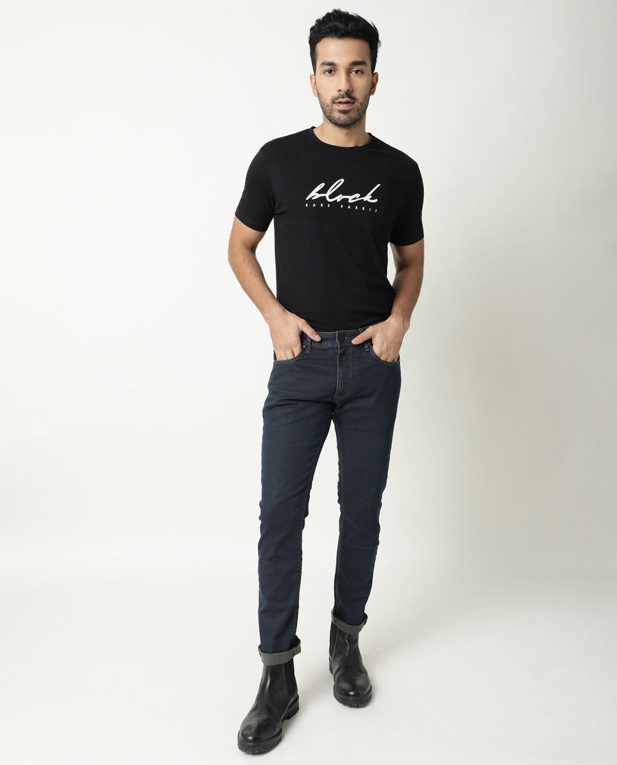 Rare Rabbit Men's Twix Brown Cotton Plain Hawk Slim Fit Jeans