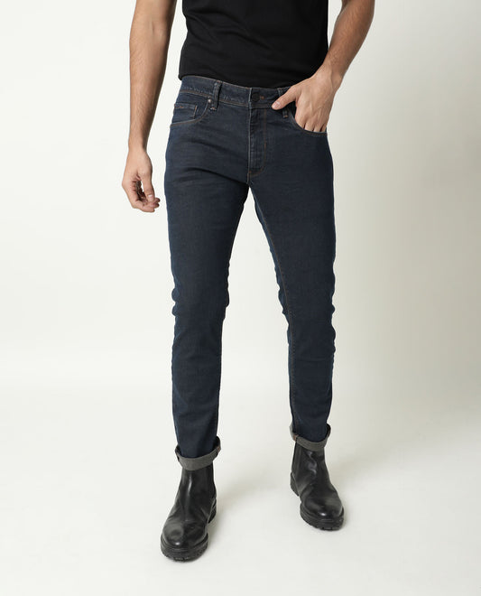 Rare Rabbit Men's Twix Brown Cotton Plain Hawk Slim Fit Jeans