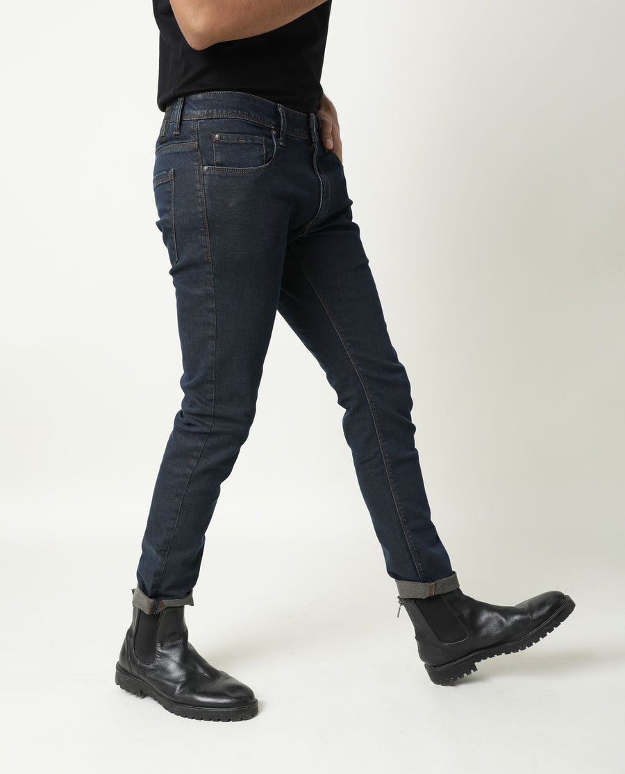 Rare Rabbit Men's Twix Brown Cotton Plain Hawk Slim Fit Jeans