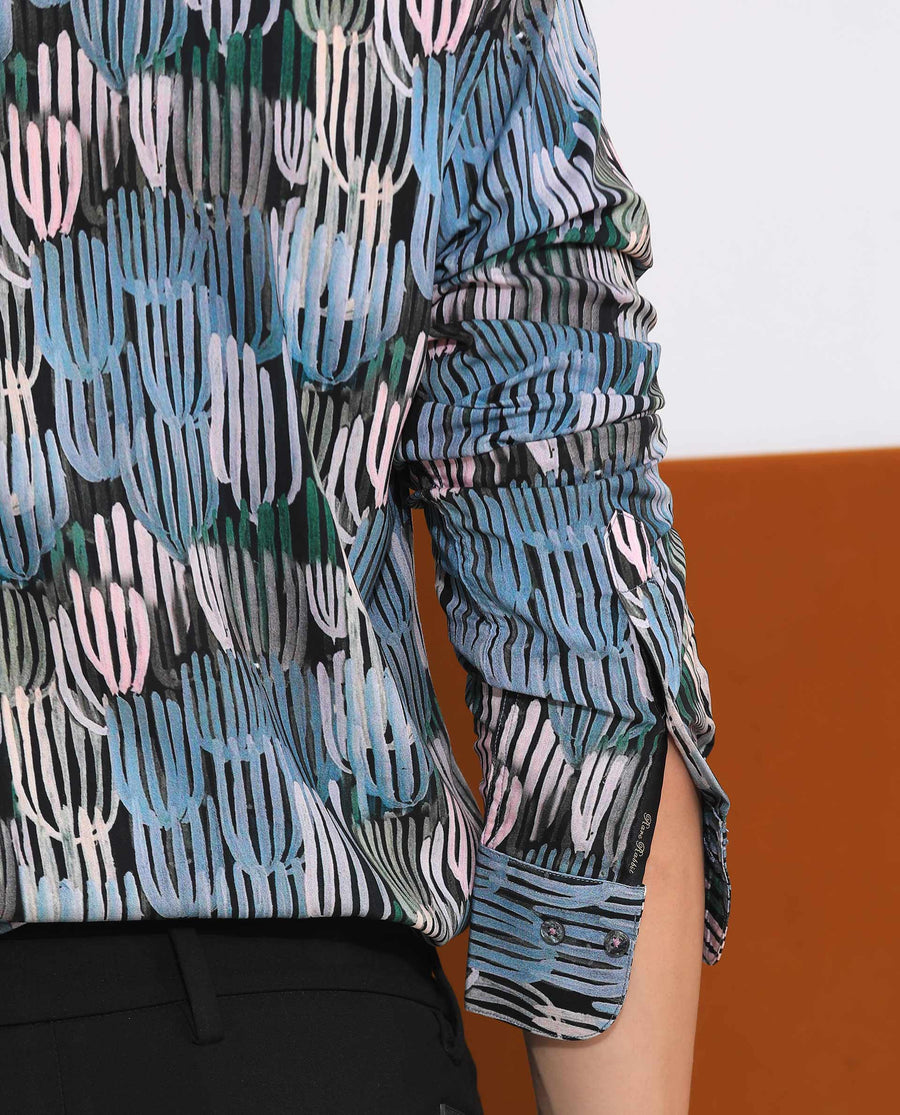 Rare Rabbit Men's Alvin Black Viscose Abstract Print Regular Fit Full Sleeve Collared Shirt
