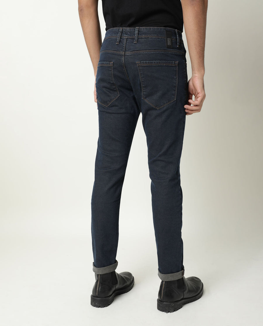 Rare Rabbit Men's Twix Brown Cotton Plain Hawk Slim Fit Jeans