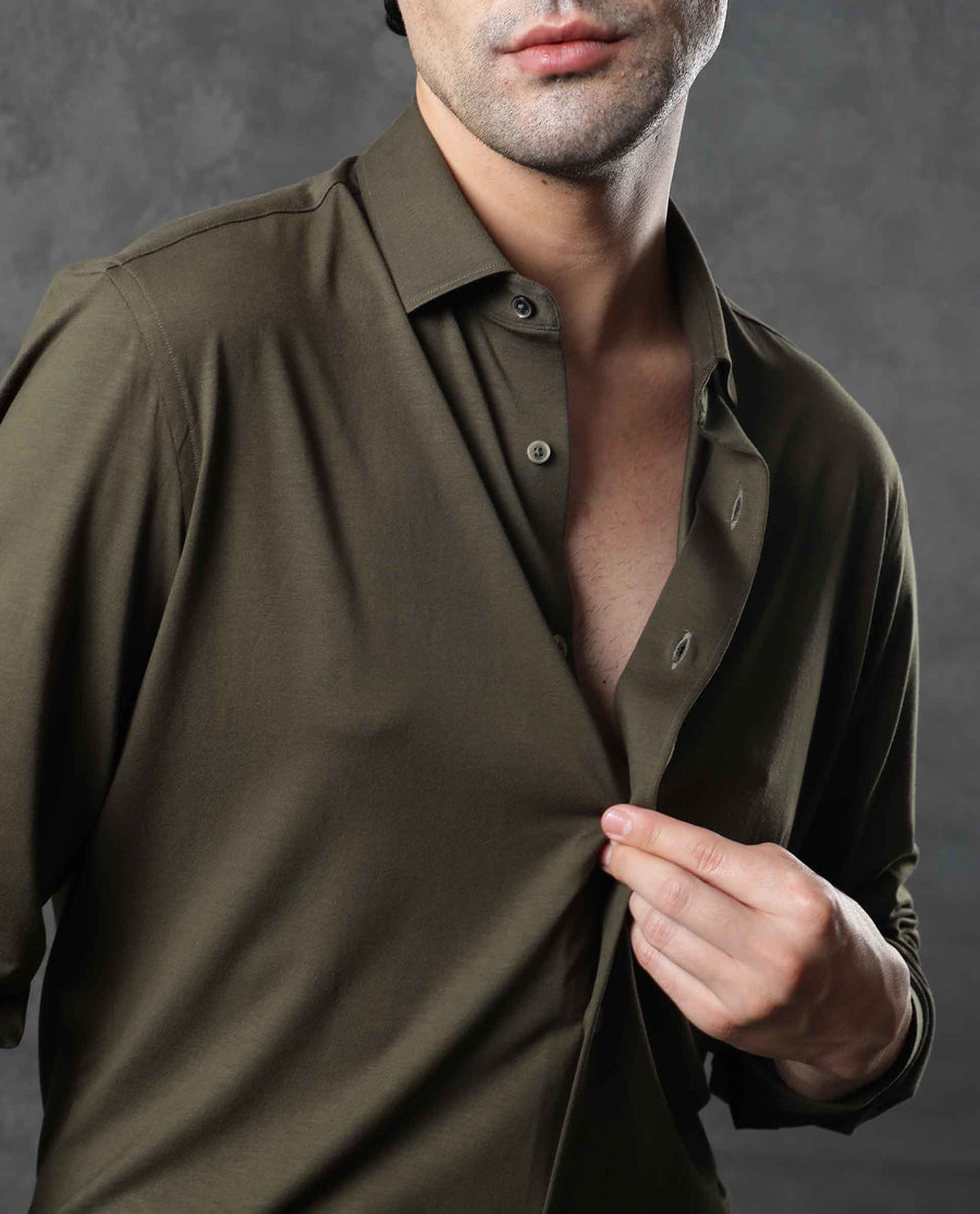 Rare Rabbit Men's Zaco Green Cotton Plain Regular Fit Full Sleeve Collared Shirt