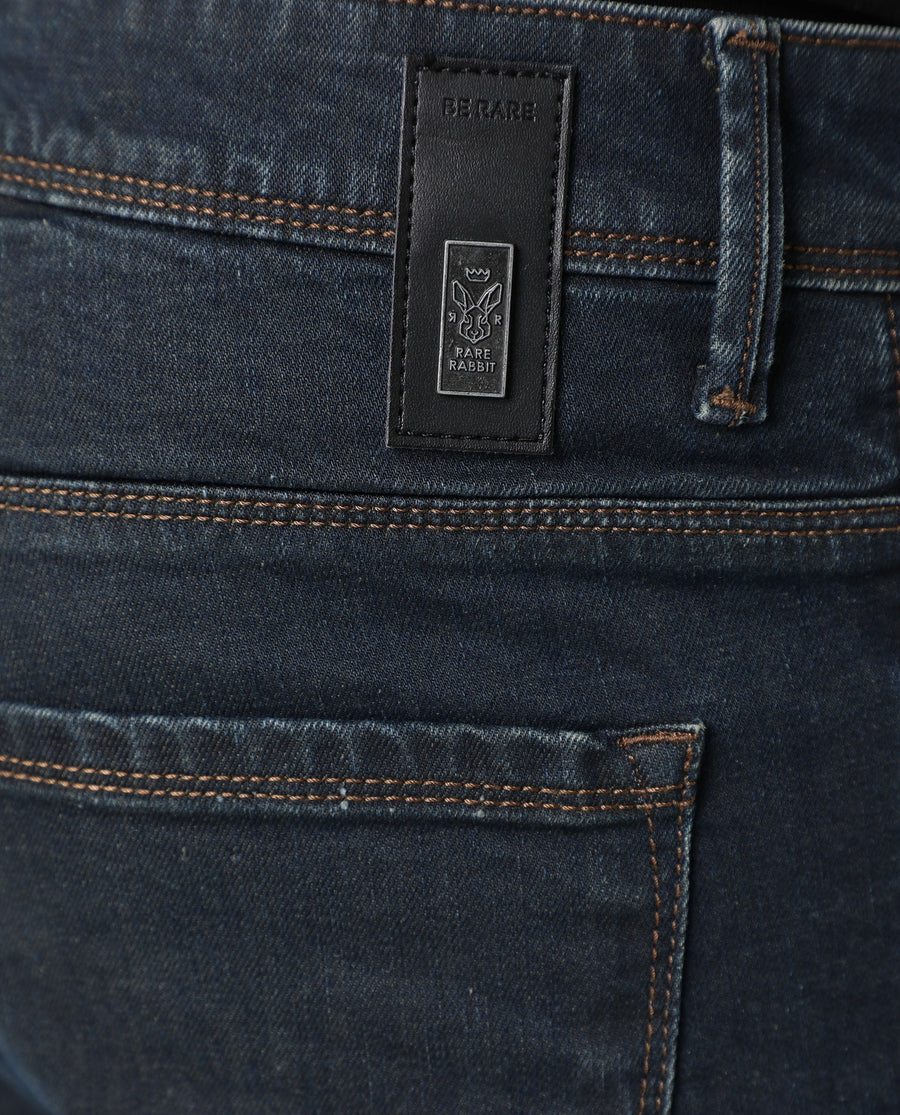 Rare Rabbit Men's Twix Brown Cotton Plain Hawk Slim Fit Jeans