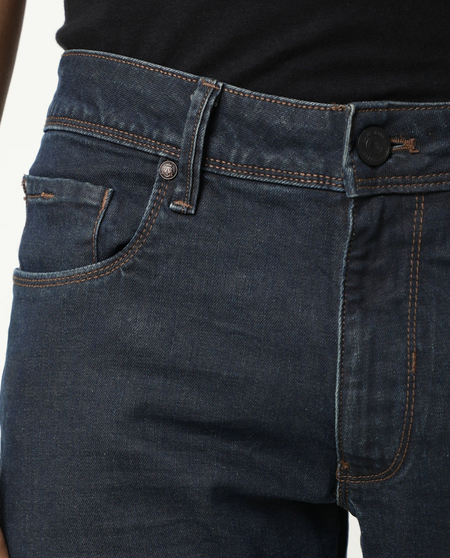 Rare Rabbit Men's Twix Brown Cotton Plain Hawk Slim Fit Jeans