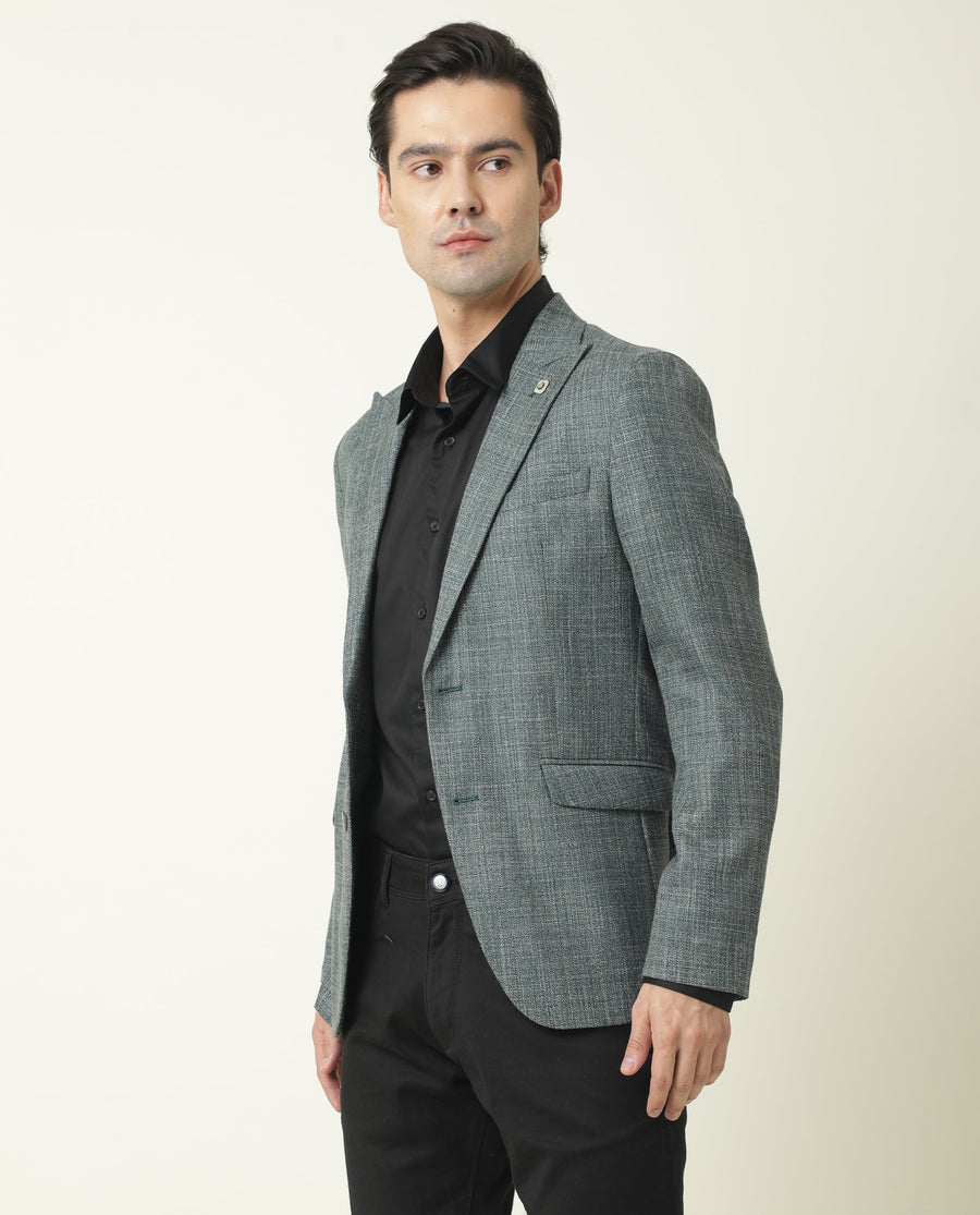 Rare Rabbit Men's Drews Olive Polyester Plain Tailored Fit Full Sleeve Lapel Neck Blazer