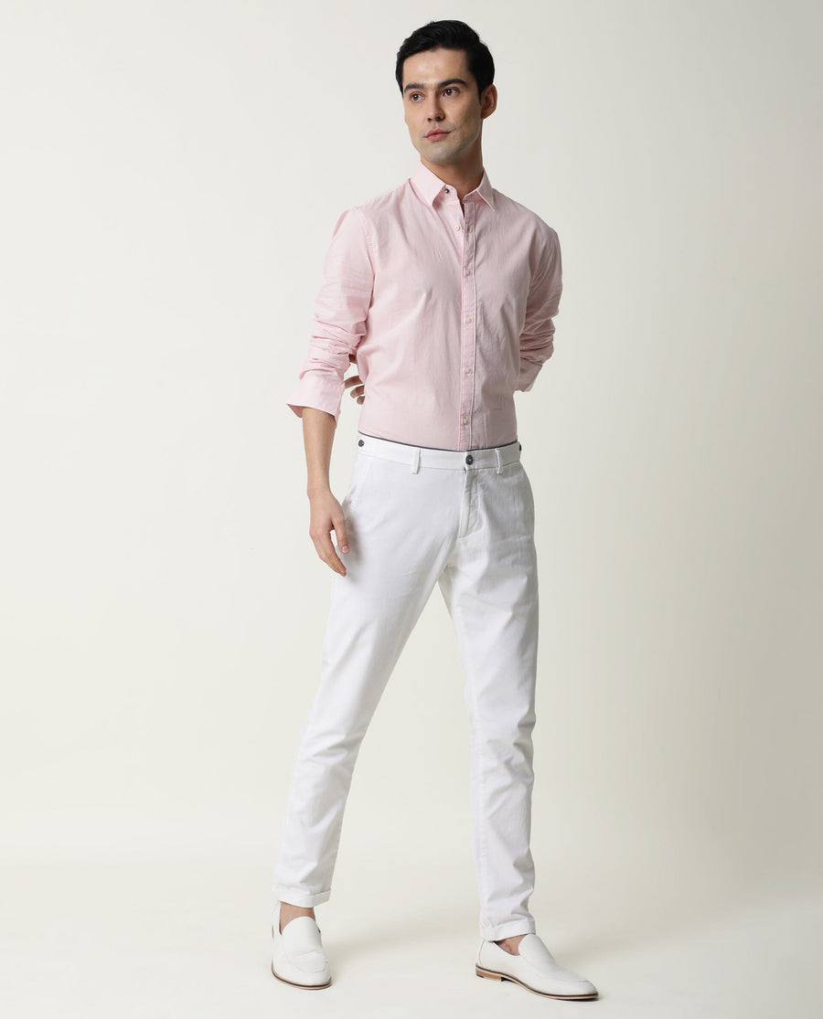 Rare Rabbit Men's Fullslee Pink Cotton Plain Tailored Fit Full Sleeve Collared Shirt