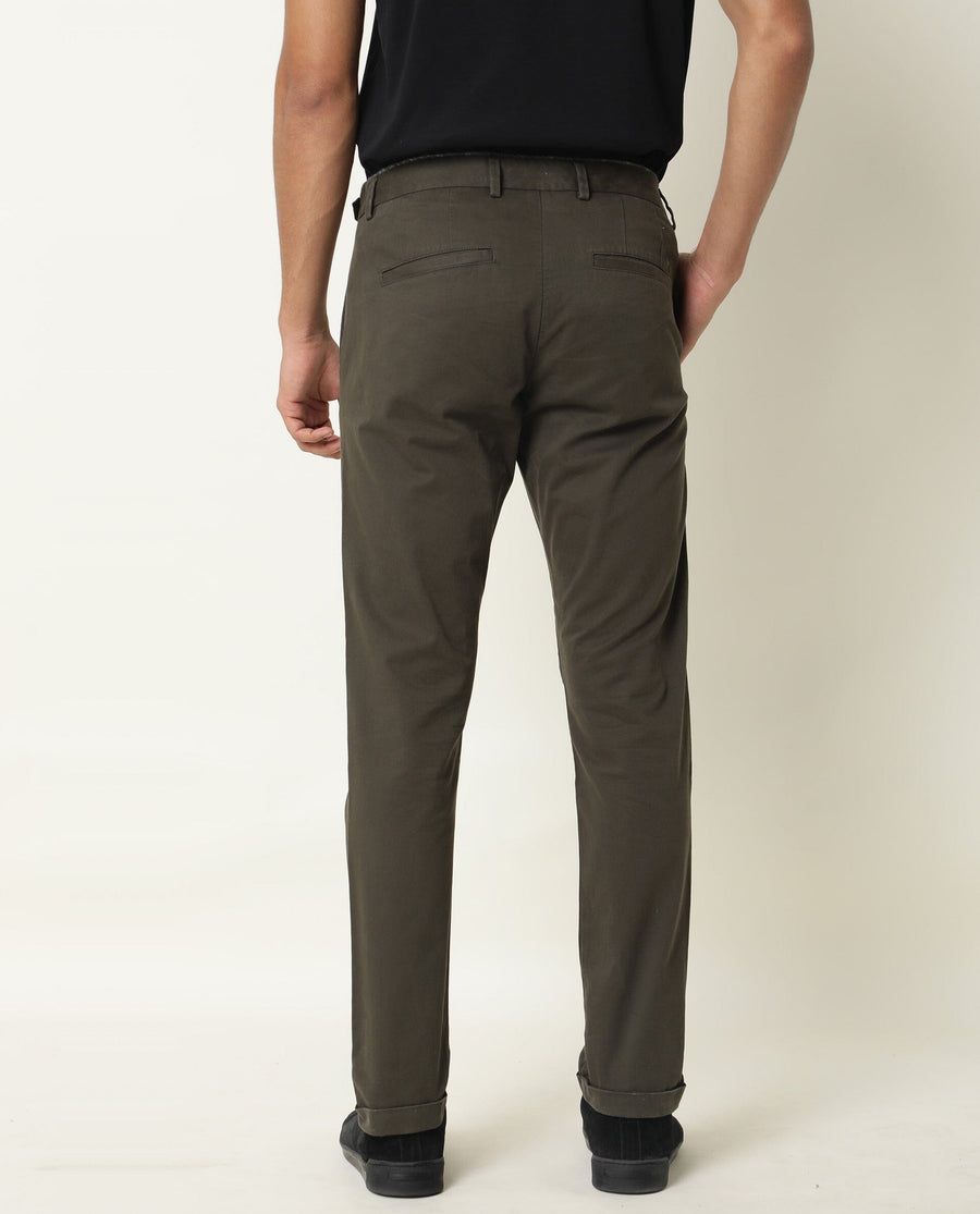 Rare Rabbit Men's Trews-22 Olive Cotton Plain Regular Fit Trouser