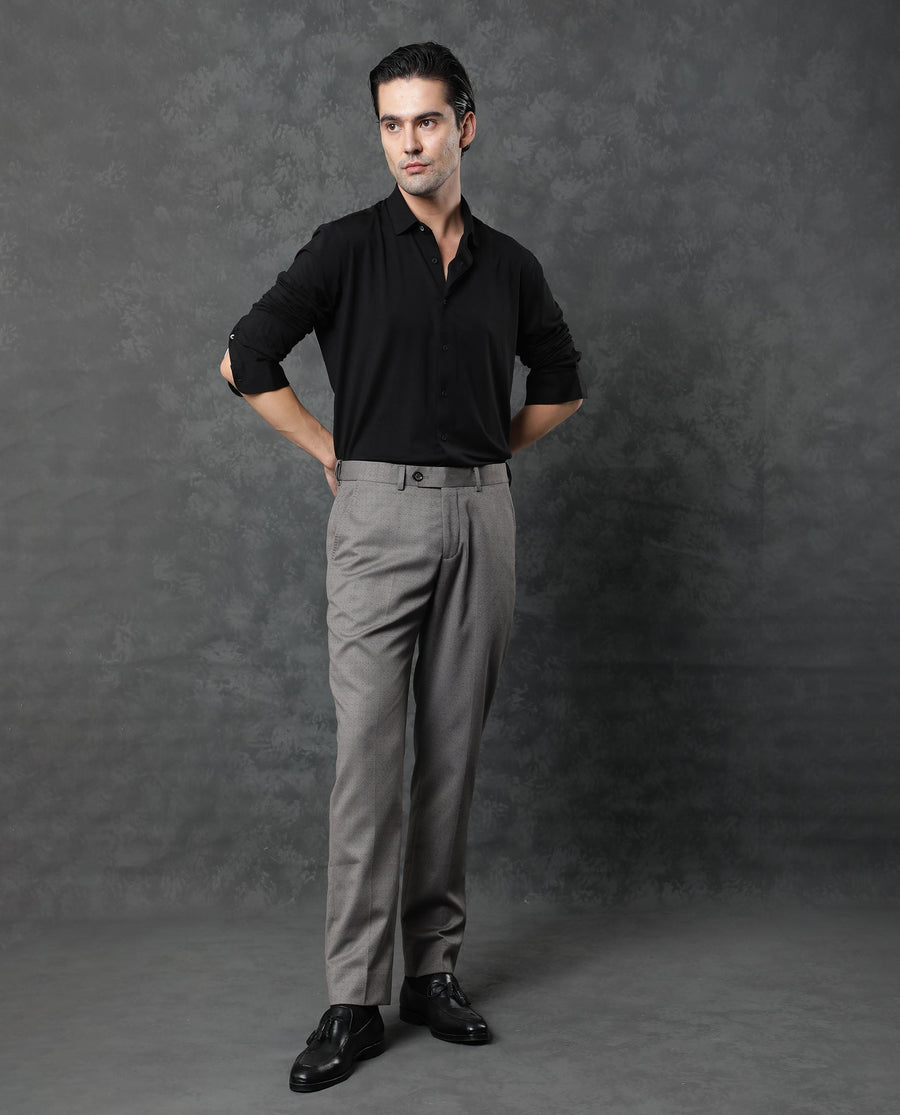 Rare Rabbit Men's Zaco Black Cotton Plain Regular Fit Full Sleeve Collared Shirt