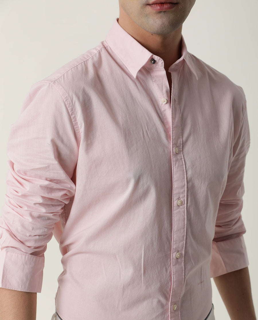 Rare Rabbit Men's Fullslee Pink Cotton Plain Tailored Fit Full Sleeve Collared Shirt