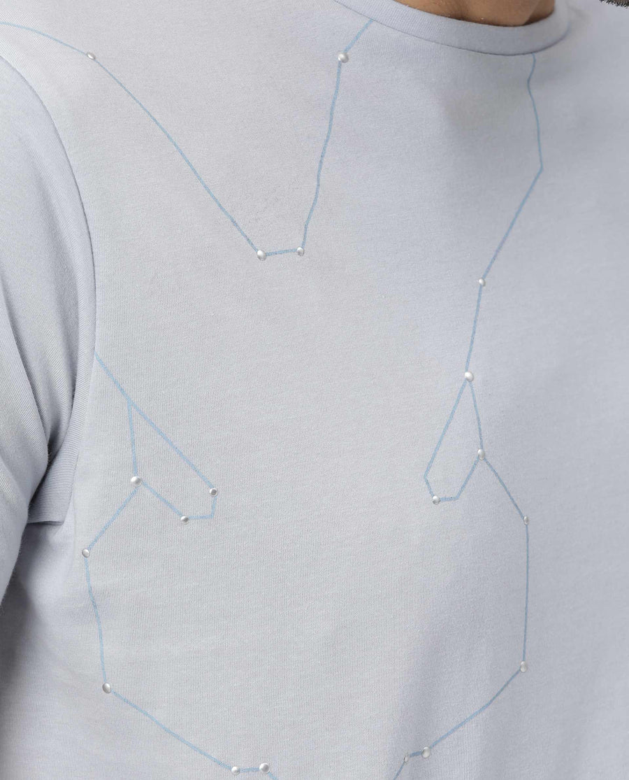 Rare Rabbit Men's Graph Blue Cotton Graphic Print Slim Fit Half Sleeve Crew Neck T-Shirt
