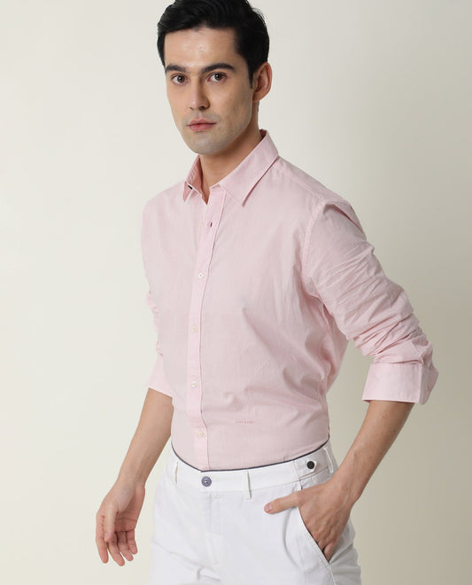 Rare Rabbit Men's Fullslee Pink Cotton Plain Tailored Fit Full Sleeve Collared Shirt