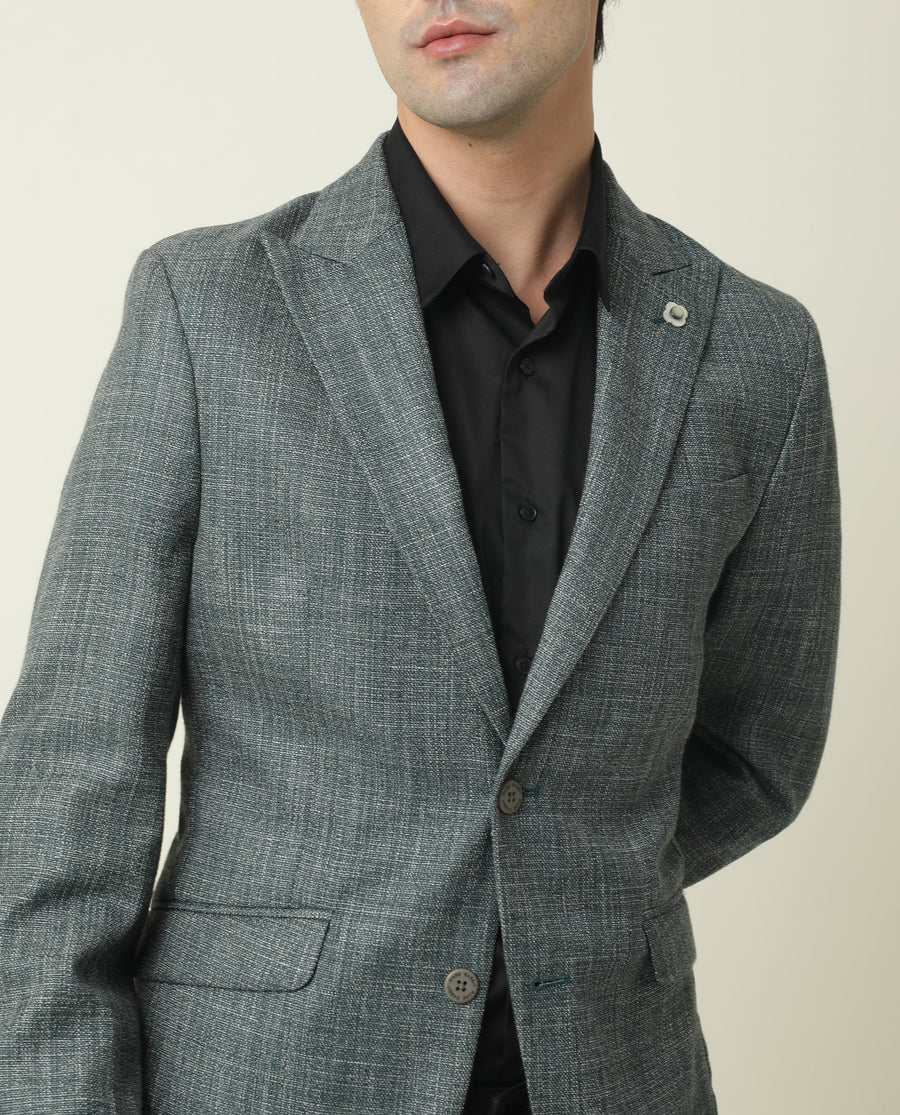 Rare Rabbit Men's Drews Olive Polyester Plain Tailored Fit Full Sleeve Lapel Neck Blazer