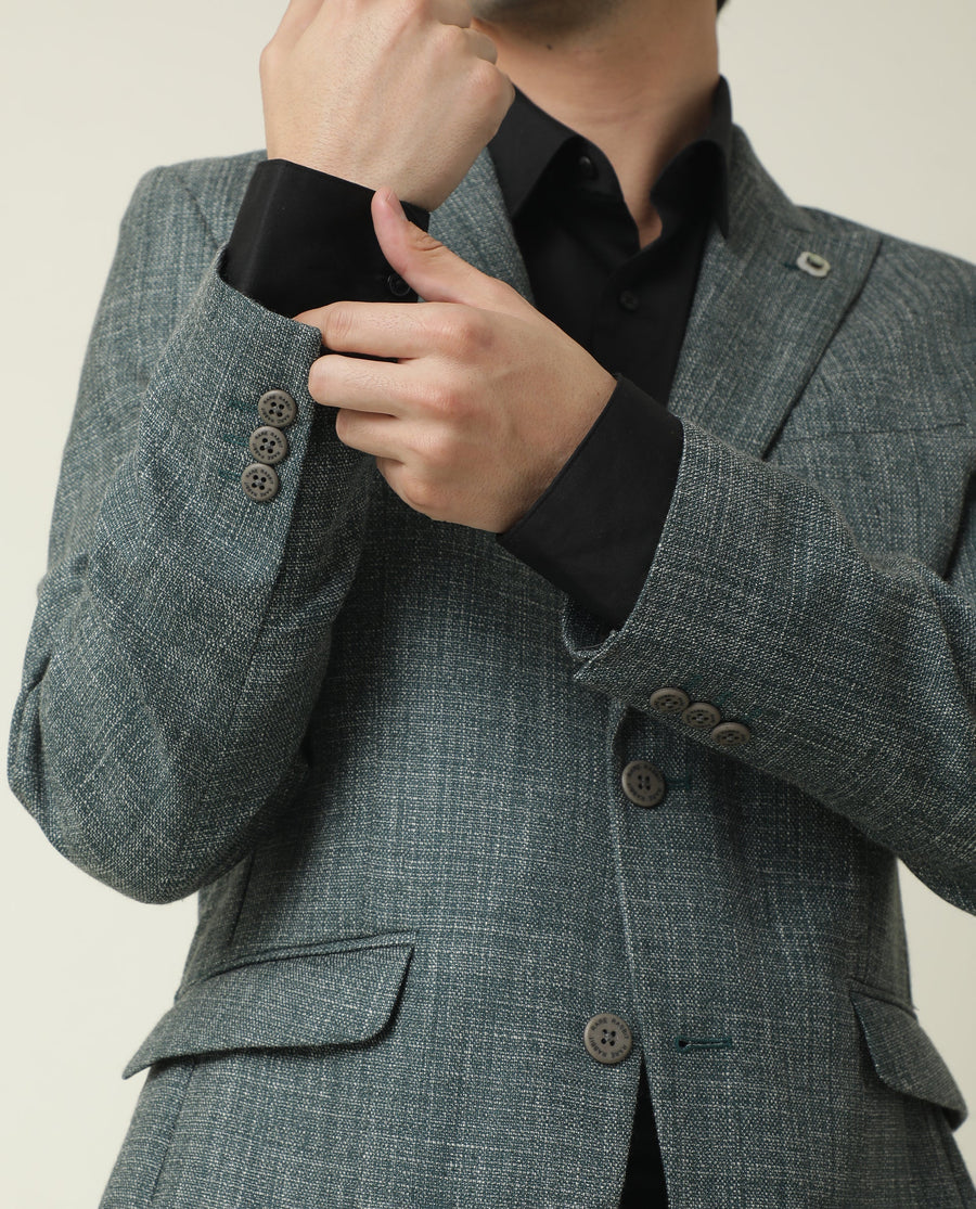 Rare Rabbit Men's Drews Olive Polyester Plain Tailored Fit Full Sleeve Lapel Neck Blazer