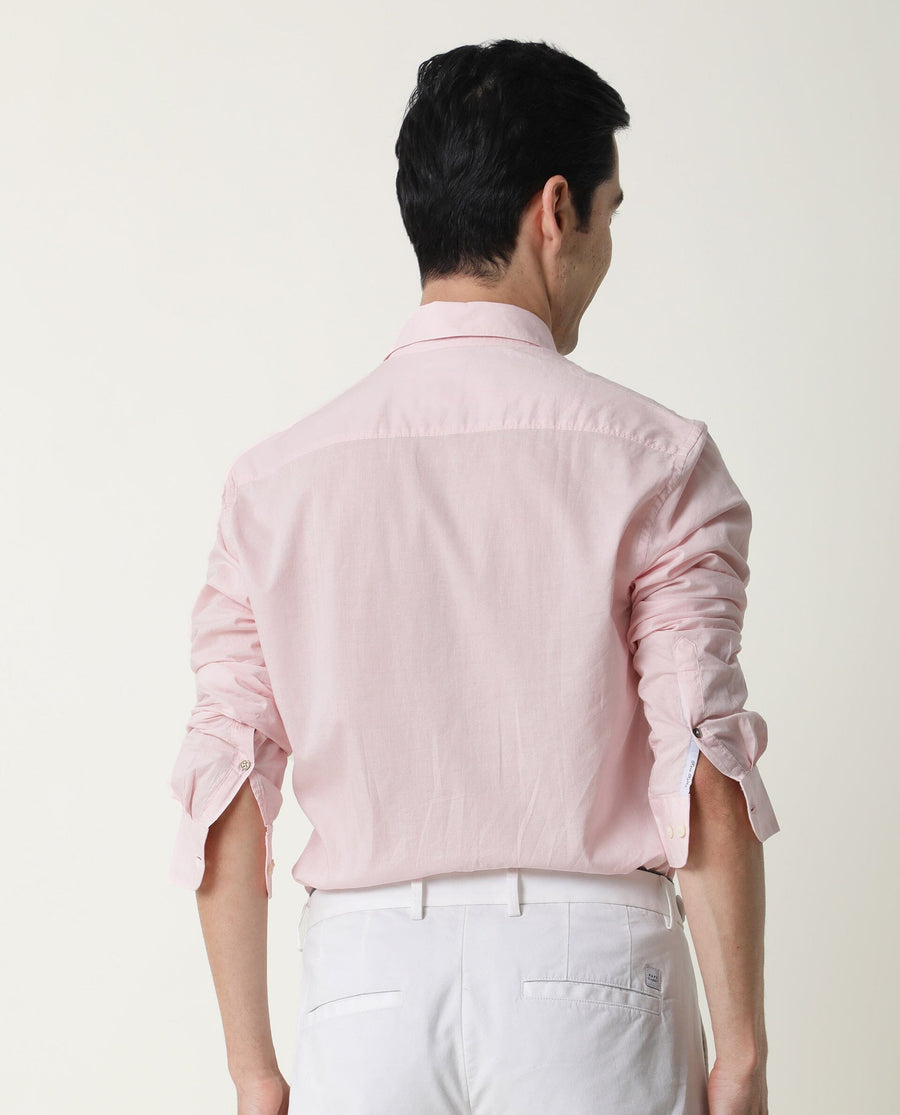 Rare Rabbit Men's Fullslee Pink Cotton Plain Tailored Fit Full Sleeve Collared Shirt
