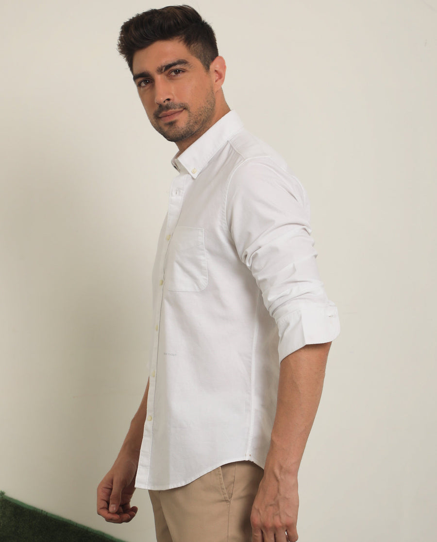 Rare Rabbit Men's Auxfo White Cotton Plain Regular Fit Full Sleeve Collared Shirt