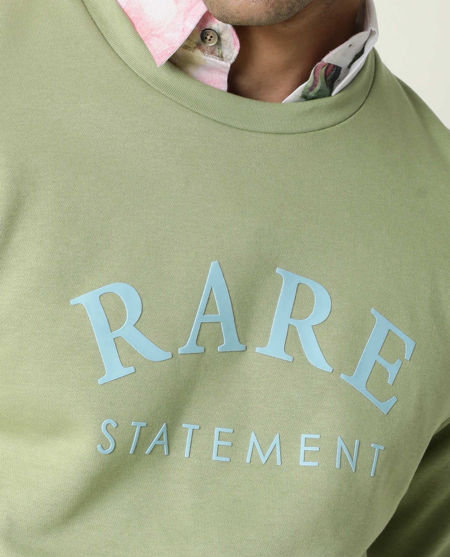 Rare Rabbit Men's Raven Green Cotton Graphic Print Relaxed Fit Full Sleeve Crew Neck Sweatshirt