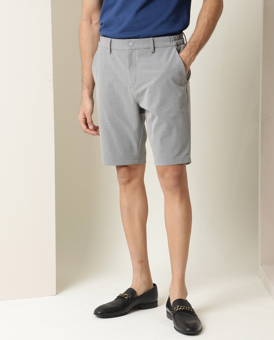 Rare Rabbit Men's Trip Grey Polyester Plain Regular Fit Shorts