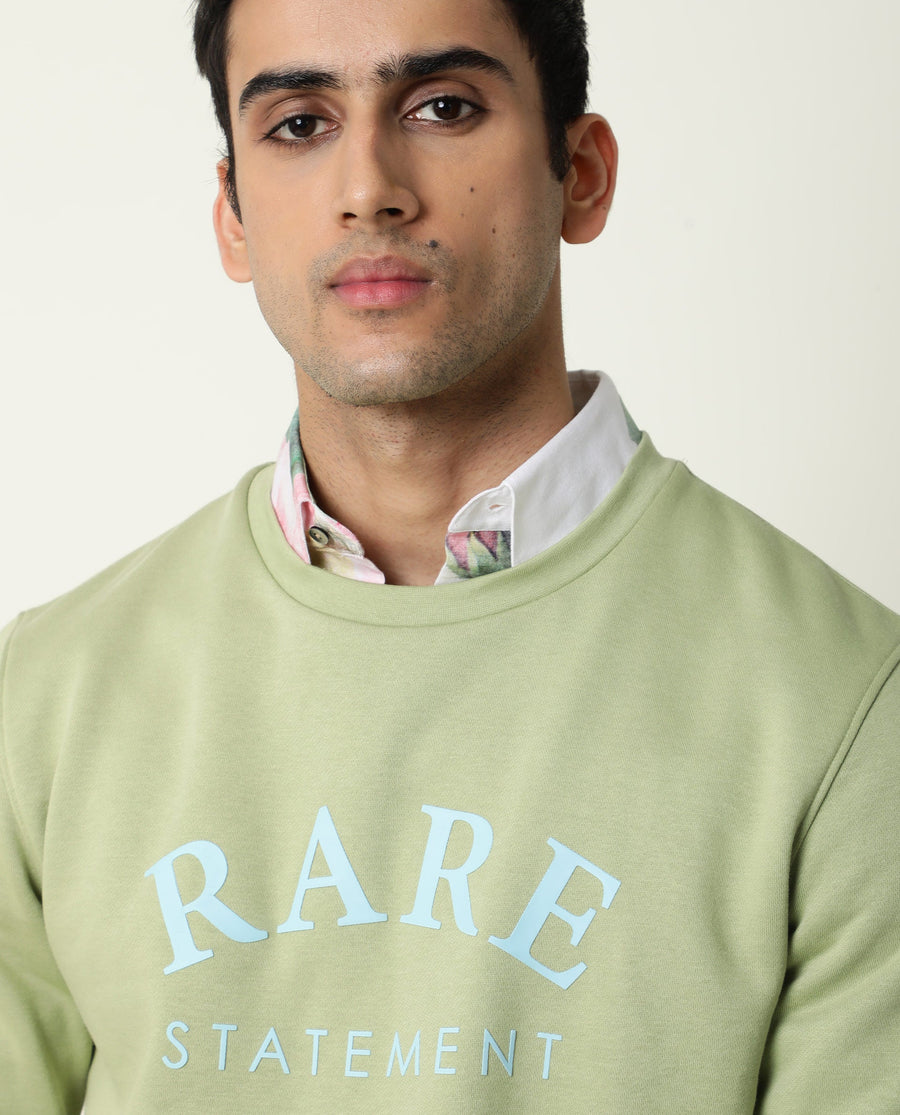 Rare Rabbit Men's Raven Green Cotton Graphic Print Relaxed Fit Full Sleeve Crew Neck Sweatshirt
