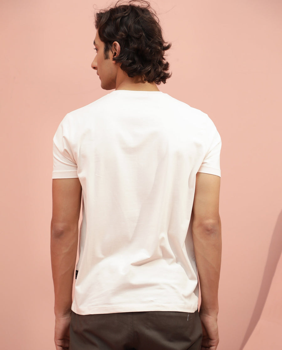 Rare Rabbit Men's Antile Peach Cotton Graphic Print Slim Fit Half Sleeve Crew Neck T-Shirt