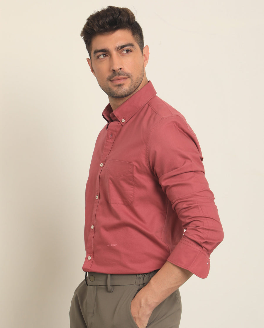 Rare Rabbit Men's Auxfo Pink Cotton Plain Regular Fit Full Sleeve Button-Down Collar Shirt