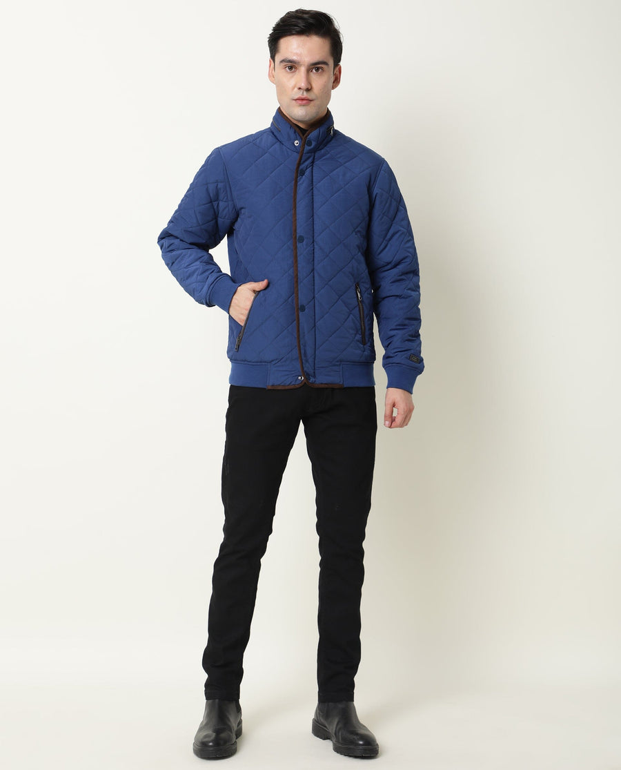 Rare Rabbit Men's Krul Teal Nylon Plain Regular Fit Full Sleeve Mandarin Collar Jacket