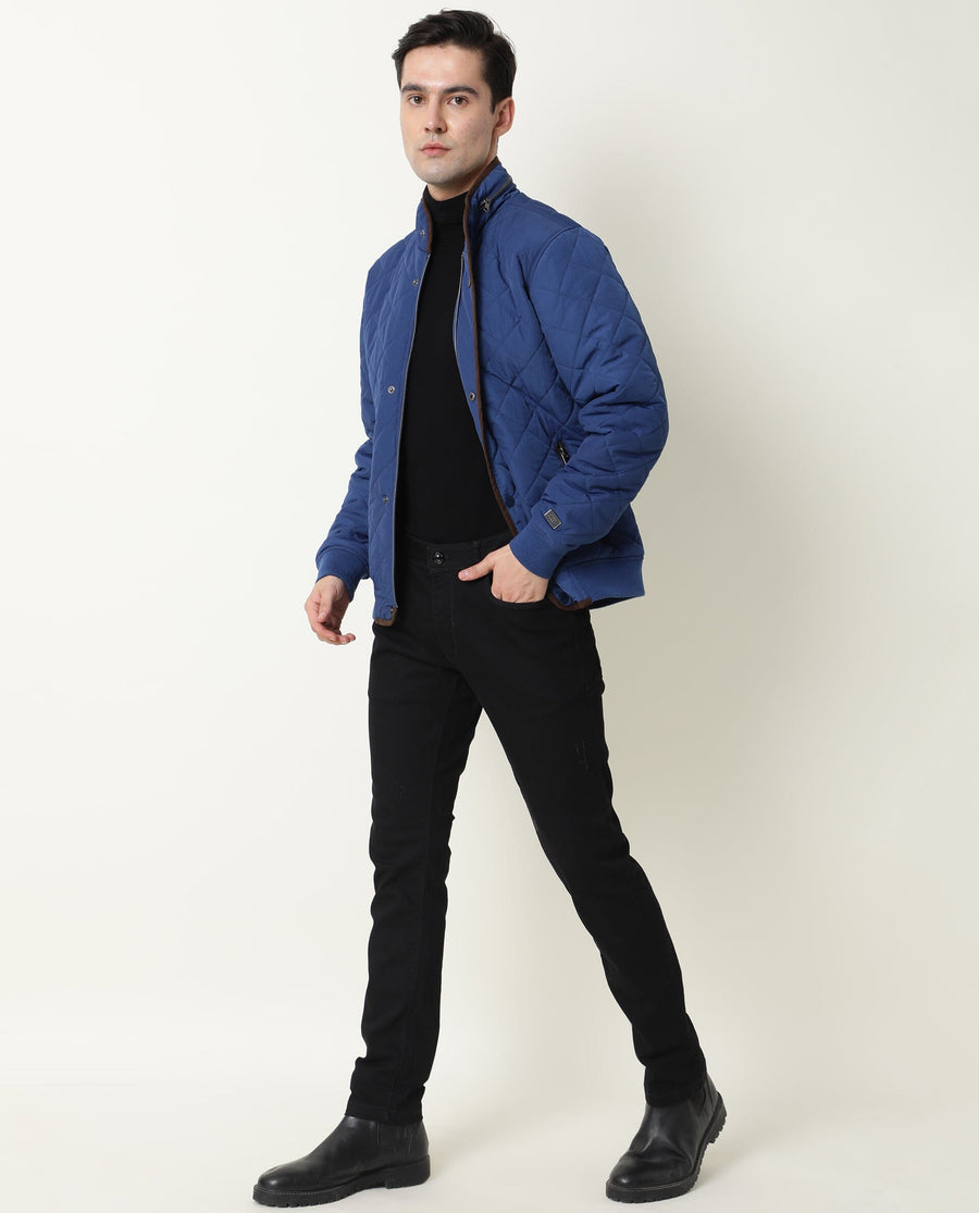 Rare Rabbit Men's Krul Teal Nylon Plain Regular Fit Full Sleeve Mandarin Collar Jacket