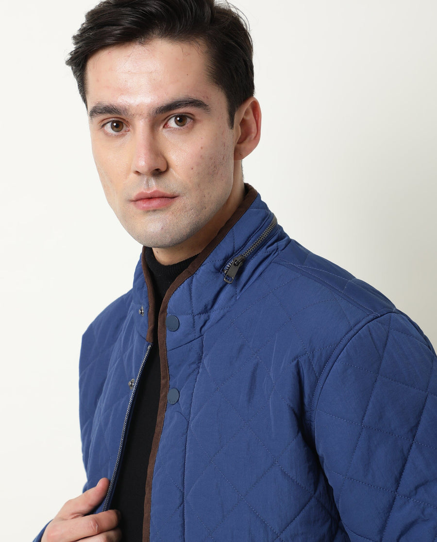 Rare Rabbit Men's Krul Teal Nylon Plain Regular Fit Full Sleeve Mandarin Collar Jacket