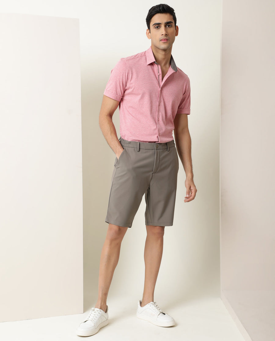 Rare Rabbit Men's Miraj Pink Cotton Plain Regular Fit Half Sleeve Collared Shirt