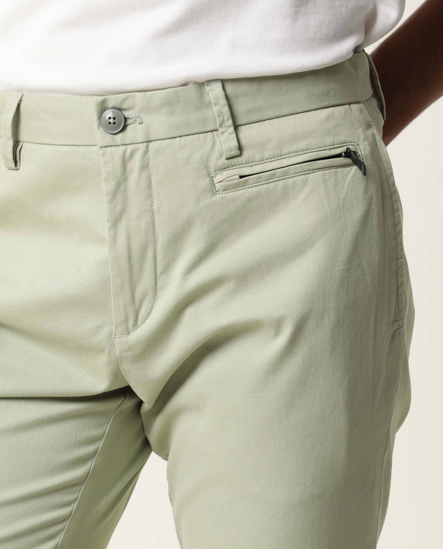 Rare Rabbit Men's Clovey Green Cotton Plain Slim Fit Trouser