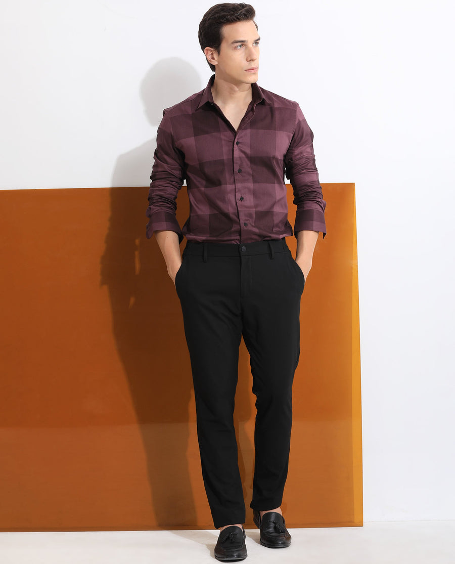 Rare Rabbit Men's Santhe Maroon Cotton Checked Print Regular Fit Full Sleeve Collared Shirt