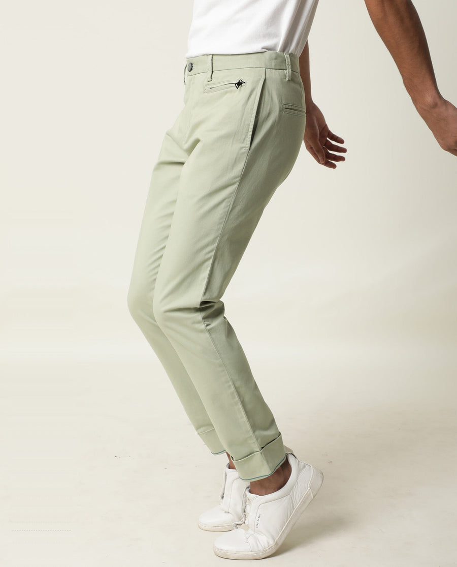 Rare Rabbit Men's Clovey Green Cotton Plain Slim Fit Trouser